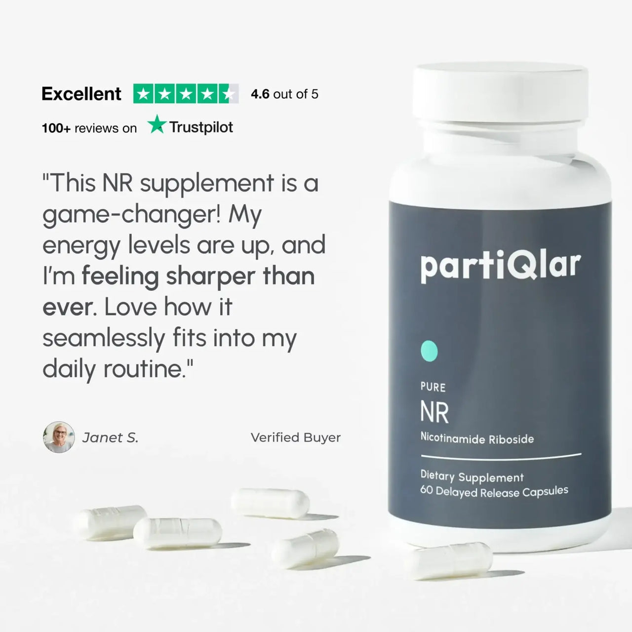 NR Supplement - High Purity Nicotinamide Riboside Capsules - NAD+ Booster for Anti-Aging, Cellular Energy & Repair - Alternative to NMN - 60 Veggie Capsules